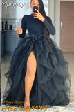 Yipinpay Dancing Fahion Female Skirts Faldas Mujer Tulle Women Skirts Vintage Spring Summers Pleated Party Long Skirt Black Adult