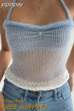 yipinpay Top Women Y2K Crop Top Backless Tank Top Knit Vest Summer Clothes Streetwear Skinny Sleeveless Cami Top Off Shoulder Top