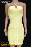 yipinpay Wrap Short Knitted Y2K Halter Sexy Backless Dresses For Women 2023 Summer Holiday Party Fashion Bodycon Dress Robes