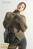 Yipinpay Pullover Sweater Women Irregular Button Design Knitted Sweater Female Korean Fashion Elegant Turtleneck Slit Pullover Top