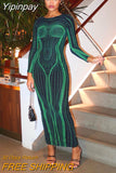 Yipinpay Line Printing Bodycon Long Dress Women Spring Long Sleeve Backless Sexy Party Dresses 2023 Nigh Club Vestidos For Women