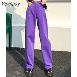 Yipinpay Classic Baggy Straight Jeans Femme High Waist Relaxed Fit Mom Jeans Women Streetwear Plus Size Yellow Denim Trousers