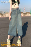 Yipinpay Long Skirts for Women 2023 Korean Style High Quality Midi Denim Skirt Female Casual Vintage Blue Knee Length Jeans Shorts