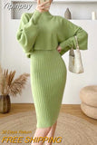 Yipinpay Winter Sweater Dress Two Piece Women Fashion New Office Ladies Sets Knitted Pullover Sweater + Vest Dress