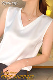 Yipinpay Summer Plus Size Women's Blouse Sleeveless Suspenders V-neck Loose Casual Fashion Vest Women Satin Silk Top Bottoming Shirt