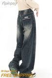 Yipinpay Y2k Baggy Jeans Women Streetwear Retro Blue Fashion Autumn Washed High Waist Pants Loose Wide Leg Denim Trousers Female