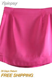 Yipinpay Satin Short Skirts Woman Vintage Sexy Mini Skirt Women 2023 Green Red New Year Elegant Skirts High Waist A Line Skirt