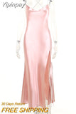 Yipinpay MO Sexy Satin Spaghetti Strap Hight Split Long Dress Women Robe Elegant Sleeveless Backless Midi Dresses Vestido