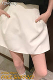 Yipinpay 2023 Summer New High Waist Women Shorts Fashion Solid Causal Pocket A Line Mini Skirt Faldas Mujer Moda White Suits
