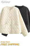 Yipinpay Fashion Jackets for Women 2023 Autumn Quilted Coat Woman O-Neck Chic Single-breasted with Pockets Cotton Jacket Outerwear