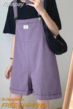 Yipinpay Short Coveralls Women Solid Baggy Curling Edge Korean Style Casual Fashion High Waist Washed Straight Jean Shorts Summer