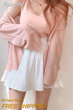 Yipinpay Sweater Women Tanks Ice Silk Top Camis Solid Casual Vest Korean Fashion Cropped Cardigan Sueters Mujer 2 Piece Set