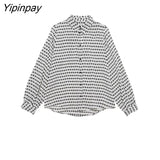 Yipinpay Elegant Geometric Print Skirt Sets 2023 Vintage Soft Long Sleeve Blouse Female Casual Folds Skirt With Belt Lady Suit