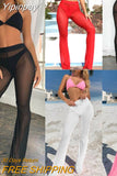 Yipinpay Sexy Women Beach See-through Mesh High Waist Elastic Sheer Wide Leg Pants Trousers Boho Bikini Cover Up S-XL