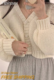 Yipinpay Knitted Cardigan Sweet Korean V Neck Lantern Sleeve Sweaters for Women Fall Wild Simple Cropped Pink Cardigan Coat