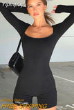 Yipinpay Ribbed Square Collar Sexy Rompers Womens Jumpsuit Black Long Sleeve Skinny Playsuit 2023 Fall Lucky Label Jumpsuits Short 911