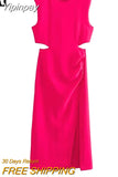 Yipinpay Cut Out Long Dress Women Summer Elegant Party Dresses For Women 2023 Rosy Sleeveless Midi Dress Woman Evening Dresses