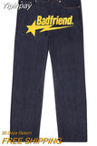 Yipinpay New American Letter Print Jeans Women Harajuku Hip Hop Vintage Straight Pants Unisex Casual Loose Jeans Punk Wide-Leg Jeans