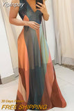 Yipinpay Women V-Neck Striped Colorblock Spaghetti Strap Maxi Dress  Summer Dress Elegant Dress