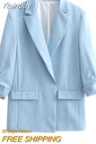 Yipinpay Blazer Woman 2023 Multicolour Open Blazer Women Fashion Turn Up Sleeve Women's Spring Jacket Office Elegant Womens Jackets
