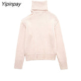 Yipinpay Autumn Winter Turtleneck Knitted Sweater 2023 Fashion Pearl Shoulder Pullover Tops Long Sleeve Casual Streetwear