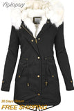 Yipinpay Women Winter Hooded Coat 2023 Luxury Long Sleeve Zipper Jacket with Detachable Fur Collar New in Outwears Female Clothing