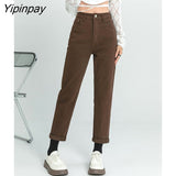 Yipinpay High Waist Elastic Denim Harem Pants Ladies Casual Vintage Wash Jeans Women Autumn Winter Brown Mom Jean Femme