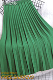 Yipinpay Women Pleated Skirt Solid Color Casual Slim A-line Fashion Elastic Waist Midi Skirts Girls White Green Spring Summer
