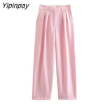 Yipinpay 2 Piece Set for Women 2023 New Fashion Long Sleeve Oversized Solid Suits High Waisted Baggy Wide Leg Suits Pants Set