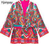 Yipinpay Women Fashion Print Autumn Shirts+Long Pants Set New 2023 Female 3PCS Sets Casual Top With Belt Street Outwear Mujer