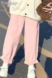 Yipinpay New Women Pants Japanese Style Corduroy Loose Casual Student Straight Bloomers Pink Sweet Cute Female Trousers