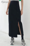 Yipinpay High Waist Long Skirts For Women Casual Harajuku Korean A Line Skirt Denim Jupe Femme Black Maxi Skirt Ladies Office