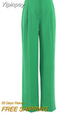 Yipinpay Pleated Elegant Wide Leg Pants Women High Waist Floor-Length Palazzo Trousers With Pocket Fashion Lady Office Pants