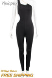 Yipinpay Chain Hollow Out Sexy Jumpsuit Women One Shoulder Sleeveless Jumpsuits Femme Black Streetwear Party Outfits Overalls 2023