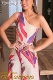 Yipinpay Women Printed One Shoulder Jumpsuit 2023 Summer Fashion Backless Wide Legs One Piece Pants Elegant Office Ladies Outfit