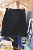 Yipinpay Mujer Moda 2023 Retro High Waist Slim Woolen A Line Hip Wrap Black Tweed Skirt Mini Jupe Oversize Wild Sexy