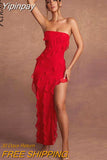 Yipinpay Women Ruffles Strapless Dress 2023 Spring Fashion Backless Irregular Hem Vestidos Chic Off Shoulder Sleeveless Sundress