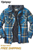 Yipinpay fashion men's autumn and winter New Vintage lattice hooded non cotton jacket new style