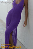 Yipinpay Fashion Female Beach Dress Solid Color Deep V-Neck Sleeveless Backless Crochet One-Piece For Summer Hot Sale S M L