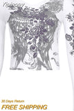 Yipinpay Women T-shirts Fall Winter 2023 Sexy Crop Top Clothes y2k Graphic Fairy Grunge Aesthetic Vintage Long Sleeve Top Streetwear