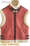 Yipinpay TRAF 2023 Winter Women's Vest Fur Coats Female Chic Sleeveless Warm Heavy Waistcoat Coat Ladies Vest Jackets Outerwear