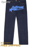 Yipinpay New American Letter Print Jeans Women Harajuku Hip Hop Vintage Straight Pants Unisex Casual Loose Jeans Punk Wide-Leg Jeans