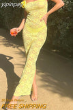 yipinpay Women Elegant Fashion Maxi Long Bodycon Lace See Through Summer Dress 2023 Sexy Party Birthday Evening Club Wrap Dress