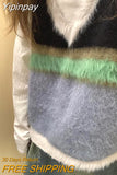 Yipinpay Women Color Block Vintage V-Neck Sweater Vest 2023 Fall Winter Korean Fashion New in Knit Niche Design Spliced Loose Tops