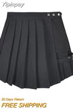 Yipinpay Gothic Sexy Pleated Mini Skirts Women Punk Grunge Black Patchwork Leg Ring Mall Goth Skirt Shorts Summer Asymmetrical
