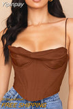 Yipinpay Quality Summer Corset Top Y2k Women 2023 Lined Sexy Bodycon Top Draped Black White Female Padded Top for Party Club