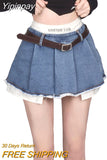 Yipinpay Sexy Korean Denim Micro Skirt Women Y2K High Waist Irregular Patchwork Fake Two-piece Pleated Mini Skirt Streetwear