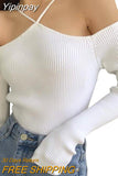 Yipinpay Knitwear Off Shoulder Sweaters Fall Winter Clothes 2023 Fashion Vintage Solid Color Halter Neck Long Sleeve Tops Pullover