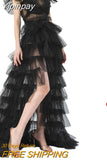 Yipinpay Women Tulle Skirt, Solid Color Mesh Tied-Up Irregular Floor-Length Party Skirt for Wedding Guest, Dinner, Cocktail Party