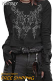 Yipinpay Women Vintage T-shirts y2k Clothes 2023 Harajuku Crop Top T-shirt Graphic Gothic Grunge Long Sleeve Top Fall Winter Pullovers